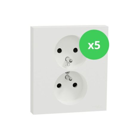 Schneider - Odace 2025 - LOT de 5 Double prise de courant 2P+T avec plaque - 1 poste - Blanc craie - Ru00e9f : S921089 x 5 (1/5)