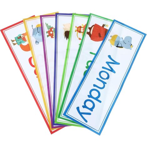 7pcs Autocollants Muraux Éducatifs Jours Semaine en Papier Couleurs Variées Texture Agréable Non Effaçable pour Surface Plane Chambre D'garçon et Filles (1/5)