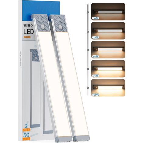 2 lampes d'armoire à capteurs 50 LED,Lumière chaude,coque argent (1/5)