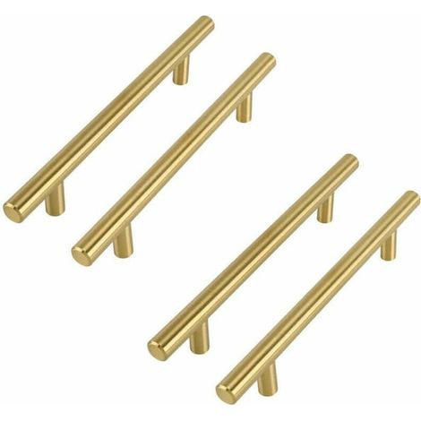 Poignées de meuble dorées en laiton brossé, lot de 4, entraxe 96 mm, tirage pour placards de cuisine et portes, finition chic. (1/4)
