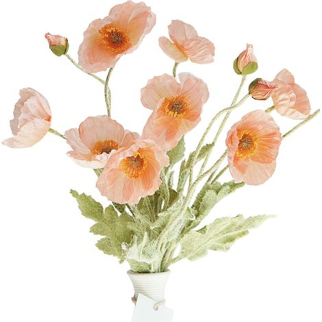 Fleurs de pavot artificielles en soie (3 tiges) pour la décoration intérieure et W,ZQKLA-AquaForge (1/5)