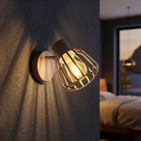 Applique murale LED, spot mural, lampe de salon orientable, métal marron, H 15 cm (1/5)