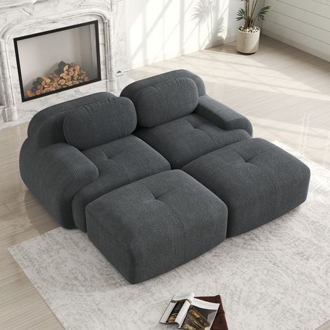 Canapé U modulaire - KOMHTOM - Modèle U - Velours côtelé respirant - Réversible - Gris (1/5)