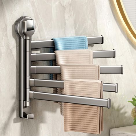 Porte-Serviette Mural Salle de Bain avec Ventouse, Rotation 180°, Barre Serviette Murale, Towel Rail Gris (1/4)