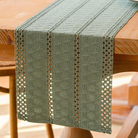 CCYKXABoho Chemin de Table Vert Sauge Macramé en Coton Lin Petite Nappe Bohème Rustique de Ferme Chemin Table Lavable pour Mariage Cuisine Salle30x180 cm (1/5)