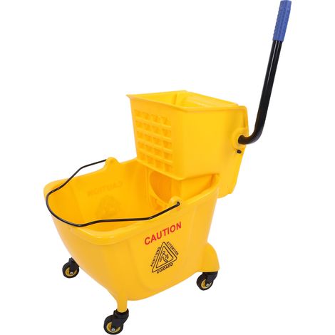 Seau de vadrouille commercial 24L avec roues presse latérale essoreuse rectangulaire nettoyage de sol jaune (1/5)