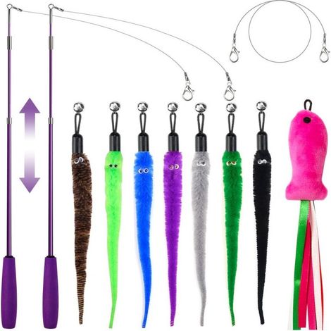 2 Canne télescopique, coloré, 8 Embout plume, Corde rechange, Jeu chat (1/5)