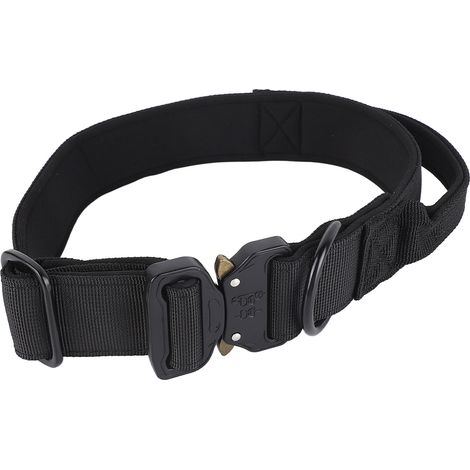 Verstellbares und bequemes Hundehalsband aus Polyester mit Schnalle und Griff aus einer Metalllegierung, für große Hunde, schwarz, Größe L (3,8 x 43 bis 55 cm) / 1,5 x 16,93 bis 21,65 Zoll (1/5)