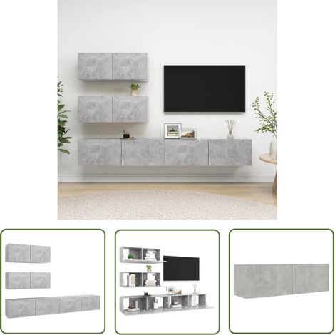 The Living Store 4-tlg. TV-Schrank-Set Betongrau Holzwerkstoff - TV-Schrank - Hängender TV-Schrank - Wohnwand - Regal - Fernsehregal (1/5)