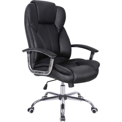 Fauteuil de Bureau, Large Assise rembourrée, avec Appui-tête, Hauteur réglable, Ergonomique, Noir, OBG57B (1/5)
