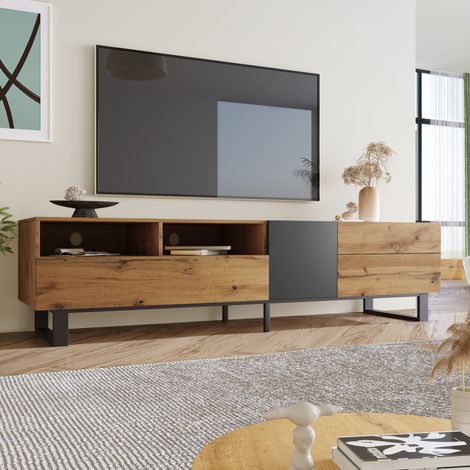 Mobile TV 180x38x50 cm rovere e antracite in MDF con 2 cassetti e 2 ante (1/5)