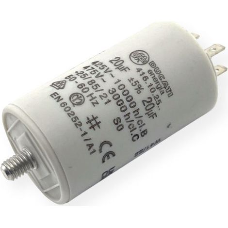 Ducati Energia – Condensateur permanent 20µF à cosses Faston 6.3mm – Ø40x70mm – Homologué VDE EN60252-1 – Pour moteurs électriques 220V (1/3)
