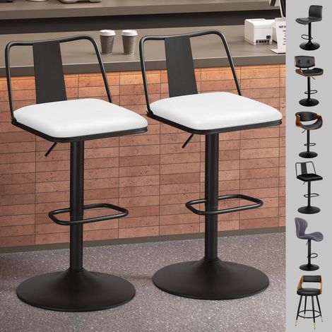 Barhocker 2er-Set, höhenverstellbar, drehbar, weißes PU-Leder (1/5)