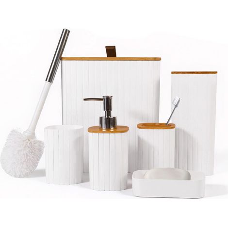 Bathroom Set, Toilet Brush, Soap Dispenser, Toothbrush Holder, Tumbler, Soap Dish, Modern and Simple Bathroom Combination (Square, White) (1/5)