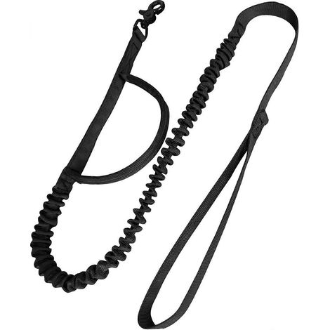 Laisse tactique pour chien, laisse élastique à dégagement rapide avec deux poignées de contrôle, noire. (1/5)
