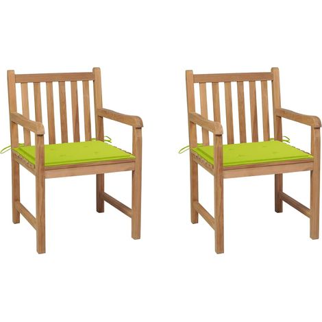 Sedie da Giardino 2 pz Cuscini Verde Brillante in Legno di Teak vidaXL (1/5)