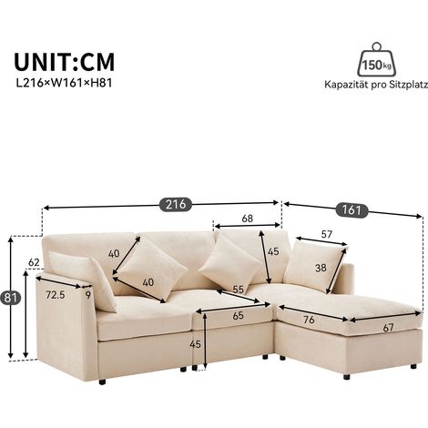 Pouf Hocker aus Chenille in Beige 216 x 161 x 81 cm HOMAIRE (1/5)