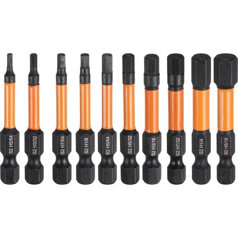 10Pcs H5/64+H3/32+H7/64+H1/8+H9/64+H5/32+H3/16+H7/32+H1/4+H5/16 Embout de Tournevis Hexagonal Kit Point Plat 1/4" Tige Hexagonale 50mm (2") Longueur Magnétique Douille (1/5)