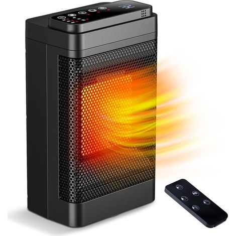 Electric Heater, 1500W Mini Ceramic Heater, Fan Heater with Remote Control, 70° Oscillation, Adjustable Thermostat with 24-Hour Timer, 3 Modes for Office, Bedroom, Living Room (1/5)