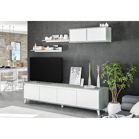 Ensemble séjour TV de 3 éléments coloris Blanc Artic / Ciment -PEGANE-