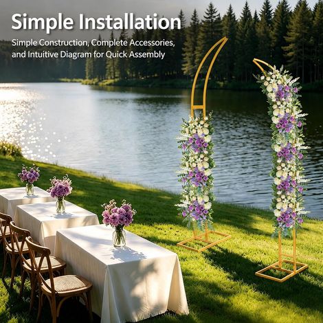 Lot de 2 supports de fond incurvés pour arche de mariage - En métal - Pour cérémonie de mariage, cérémonie et fête - Doré - 1,9 m + 2,1 m (1/5)