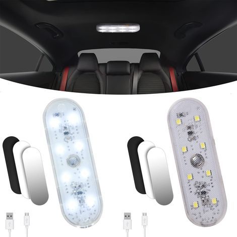 Éclairage Intérieur de Voiture, 2PC 8 LED Lumière Blanche Interrupteur Tactile Lampe Voiture Intérieur, 150mA LED Voiture Interieur sans Fil avec Port USB pour Camion Van Camping-Car Bateau (1/5)