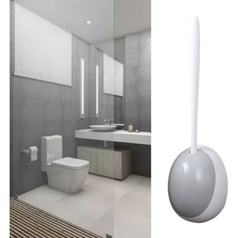 Ensemble porte-brosse WC mural, kit de nettoyage de cuvette pour salle de bain, gris, pour la maison et l'hôtel. (1/5)