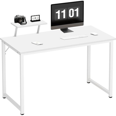 Soges – Bureau droit 100x50cm en panneaux de particules E1 – Étageres amovibles – Design moderne pour bureau, salon, cuisine – Blanc