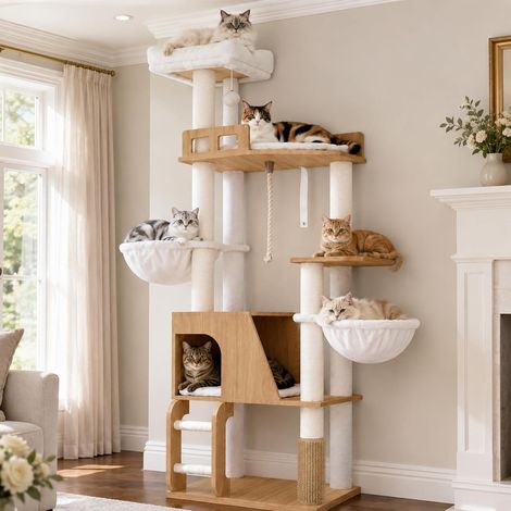 Arbre à Chat Moderne en Bois, Hauteur 167 cm, MPJ111BT (1/5)
