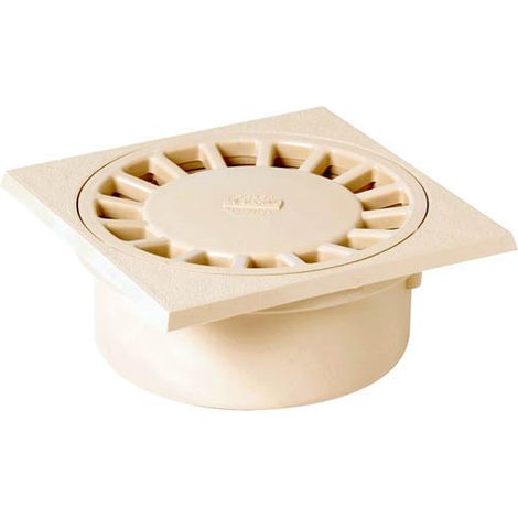 Nicoll – Siphon de cour 150x150 – Sorties PVC Ø40/50/63 – Garde d'eau 21mm – Résistance 1,5 tonne par roue – Platine 15x15cm