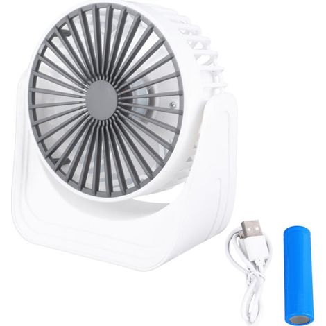 Ventilateur de Bureau Mini Rechargeable USB 1200mAh - 3 Vitesses, Rotation 360°, Blanc, Idéal pour Voyage, Camping, Maison