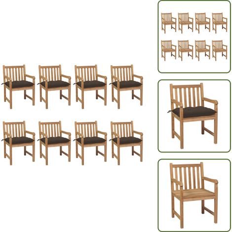 Gartenstühle 8 Stk. mit Taupe Kissen Massivholz Teak - Gartenstühle - Teakholz Gartenmöbel - Ausziehbarer Tisch - Outdoor Möbel - Balkonmöbeln (1/5)