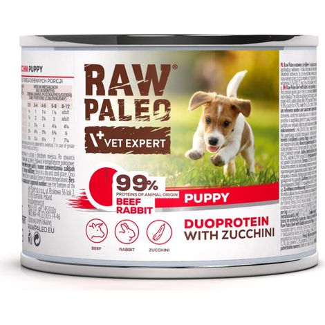 Alimento crudo paleo Duoprotein de carne de res y conejo para cachorros, 200 g