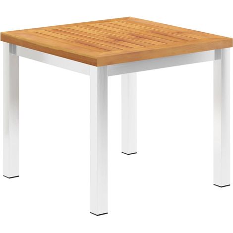 Table d'appoint de jardin en bois d'acacia massif aspect teck et inox 45x45x38 cm - PANGIVO (1/5)
