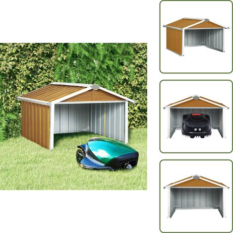 Robot tagliaerba in garage - vidaXL Capanno per Robot Tosaerba 92x97x63 cm Acciaio Zincato Marrone - Capanno in acciaio zincato