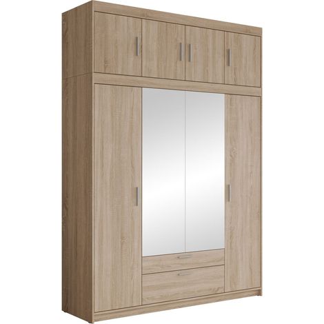 Armario Novduni 109, Roble Sonoma, 246x176x53cm, Puertas de armario: Con bisagras, Número de estantes: 8