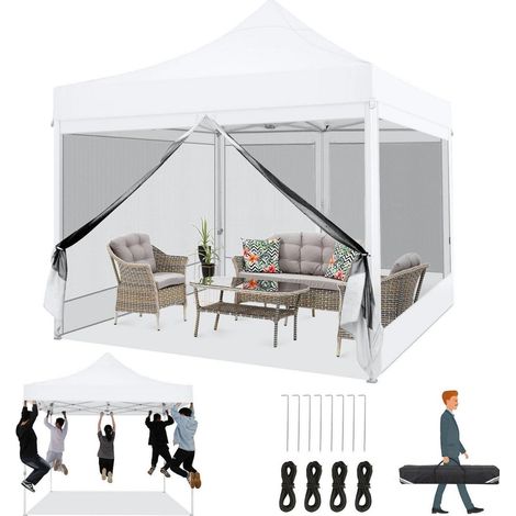 Faltpavillon 3x3m wasserdicht mit Moskitonetz, stabil, UV-Schutz, 4 Seitenwände (1/5)
