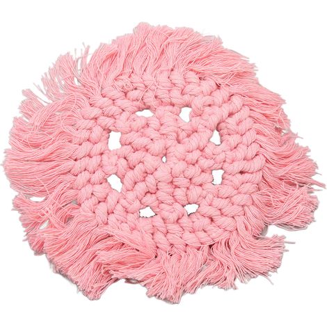 Dessous de verre en coton tressé avec franges, rond uni, élégant pour pots à rouge à lèvres DIY, rose (1/5)
