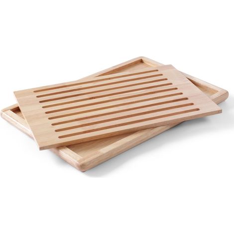 HENDI Tagliere per pane, con griglia rimovibile e vassoio raccoglibriciole, tagliere da cucina, 475x322x(H)20mm, legno di gomma (1/4)