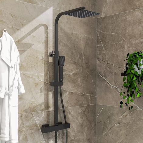 AICA Dusche Duschsystem mit Thermostat Regendusche 2 Funktionen Duschset Edelstahl Duschsäule mit Kopfbrause, Handbrause und Verstellbarer Duschstange Duscharmatur Anti-Verbrühungs-Duschsystem (1/5)