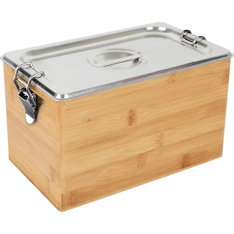 Poubelle de cuisine bio en bambou et acier inoxydable, seau à compost de 4,5 l pour cuisine avec couvercle, insert amovible, pour plan de travail, bureau, lave-vaisselle (4,5 l) (1/5)