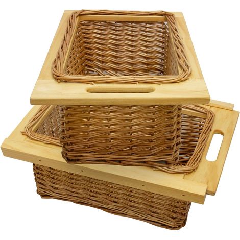 Kukoo – Lot de 2 paniers de rangement coulissants en osier tissé – Dimensions 400mm x 320mm x 210mm – Capacité jusqu'à 10kg – Fixations incluses