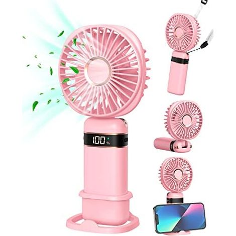 Handventilator, Tragbarer USB-Handventilator, Faltbarer Mini Ventilator mit Sockel und Umhängeband für Zuhause, Büro, Schlafzimmer, Outdoor, Reisen (Rosa) (1/5)