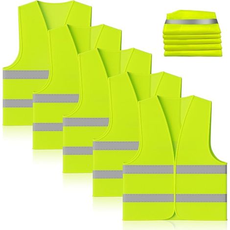 5er Pack Warnwesten Atmungsaktive Arbeitswesten Warnschutzwesten mit Reflektorstreifen Geeignet für Damen und Herren Grün XXL Fluoreszierend