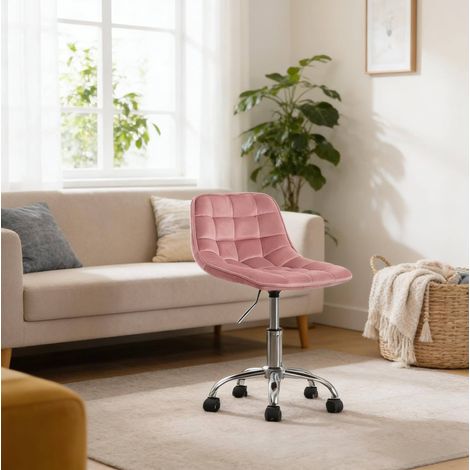 Bürostuhl höhenverstellbar drehbar Samt Rosa 150 kg OKMYHOME (1/5)