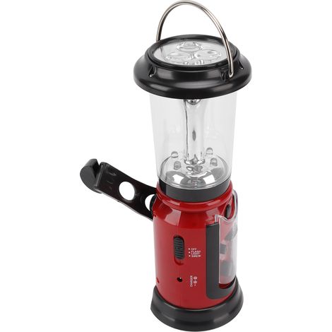 Radio-lanterne à manivelle rechargeable USB multifonctionnelle avec radio AM/FM d'urgence et lampe torche LED pour le camping et la randonnée (rouge) (1/5)