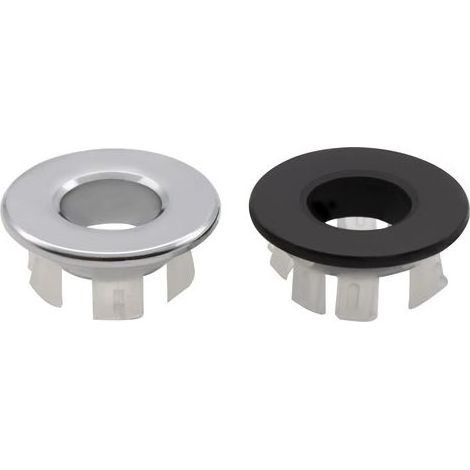 Set mit 2 Überlaufringen für Spülbecken, rundes Loch, Spülbeckenabdeckung, Abflussloch, Ersatzteile, runder Deckel für Küchenspülbecken, Badewannen-Spülbeckenloch (Silber Schwarz) (1/5)