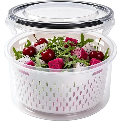 Récipient à fruits pour réfrigérateur - Rond et résistant à l'eau avec panier-filtre amovible- idéal pour les fruits et (1/5)
