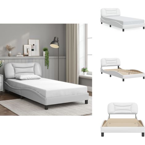 Cadre de lit sans matelas blanc 100x200 cm similicuir - Lit Plateforme - Lit Double - Cadre De Lit Design - Literie Blanche - Meuble Chambre À Coucher (1/5)
