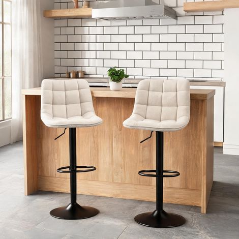 Tabouret de bar beige en chenille acier 48 x 47 x 115,5 cm (1/5)